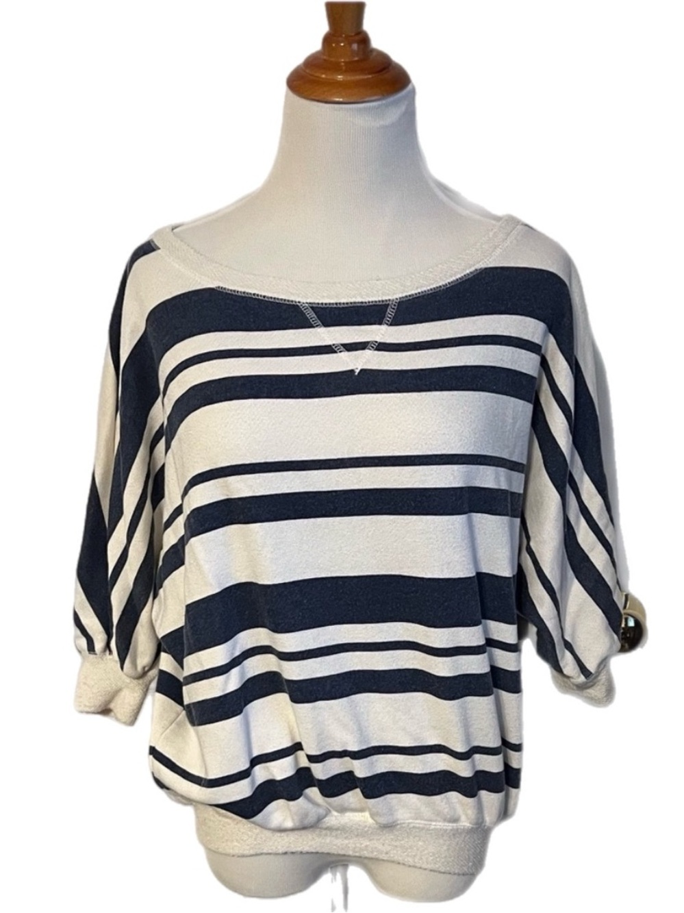 Billabong Navy and White Striped Boatneck Pullover